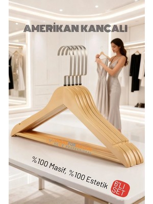 Creatividad Solutions Lasvegas Ahşap Elbise Askısı - 6'lı Set, Lüks Amerikan Kancalı Gardırop Düzenleyici 722662