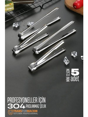 Creatividad Solutions Mini 12.5 cm Buz Maşası - Şeker Limon Maşası Kokteyl Servis Maşası 5 Li Paket 304 Paslanmaz Çelik 721753