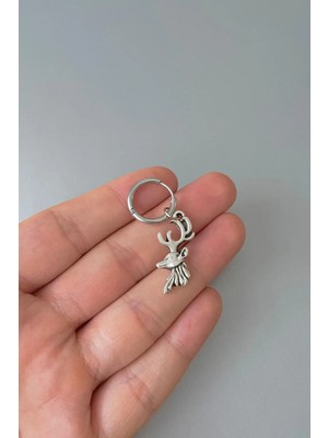 Jaida Moda Unisex Gümüş Yılbaşı Noel Ren Geyiği Sallantılı Halka Çelik Küpe