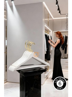 Creatividad Solutions Lasvegas Ahşap Elbise Askısı - 6'lı Set, Lüks Amerikan Kancalı Gardırop Düzenleyici 722712