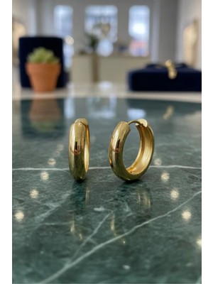 Jaida Moda Kadın Gold Paslanmaz Çelik Oval Halka Küpe 20MM – 5 mm Kalınlık, Kararmaz, Alerji Yapmaz