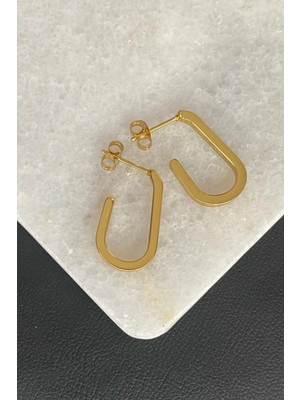 Jaida Moda Unisex 316L Cerrahi Çelik Kanca Gold Halka Küpe