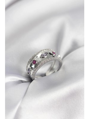 Luz&Pos Gümüş Renk Zirkon Taşlı Vintage Kadın Yüzük