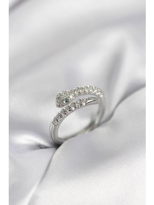 Luz&Pos Yılan Model Gümüş Renk Zirkon Taşlı Kadın Yüzük