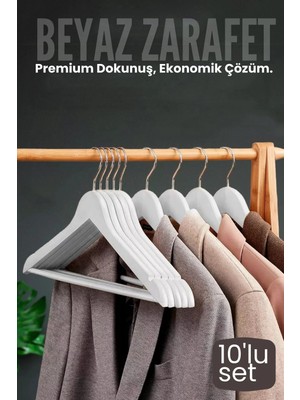 Creatividad Solutions 10'lu Lüks Beyaz Elbise Ceket Askısı - Ergonomik & Kaymaz Plastik Askı Seti -  Ahşap Görünümlü 722533