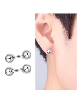 Jaida Moda Gümüş Renk 5 mm Vidalı Top Çelik Küpe