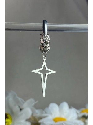 Jaida Moda Unisex Gümüş Aztek Motifli Kuzey Yıldız Figür Sallantılı Halka Küpe