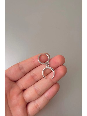 Jaida Moda Unisex Gümüş Ay Figür Sallantılı Çelik Halka Küpe