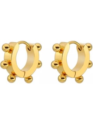 Jaida Moda Unisex Gold Top Detaylı Çelik Halka Küpe