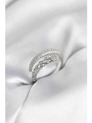 Luz&Pos Gümüş Renk Zirkon Taşlı Sarmal Kadın Yüzük