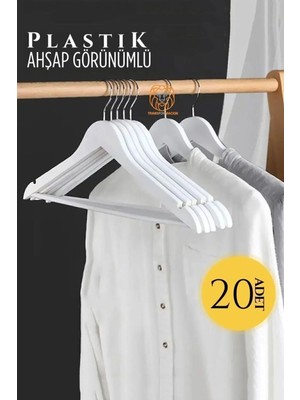 Creatividad Solutions Ahşap Görünüm Plastik Askı 20 Adet Beyaz  720519