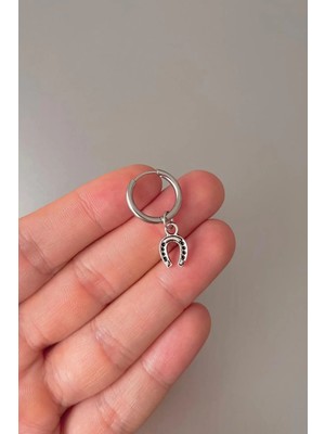 Jaida Moda Unisex Gümüş At Nalı Figürlü Sallantılı Çelik Halka Küpe