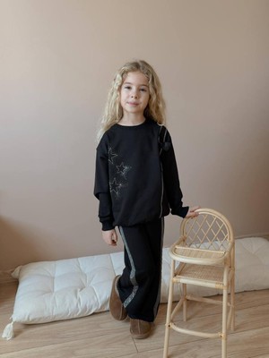 ButumiKids Kız Çocuk Yıldız Taş Işlemeli Fiyonk Detaylı  Likralı Pamuk Kumaş Alt Üst Takım