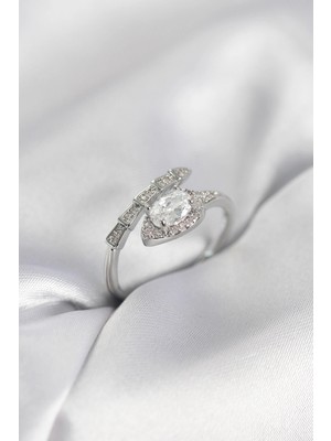 Luz&Pos Yılan Model Gümüş Renk Zirkon Taşlı Kadın Yüzük