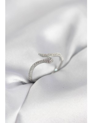 Luz&Pos Gümüş Renk Yılan Model Zirkon Taşlı Kadın Yüzük