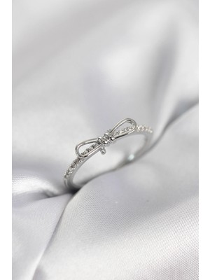 Luz&Pos Fiyonk Model Zirkon Taşlı Gümüş Renk Kadın Yüzük