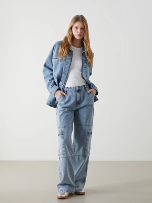 Lc Waikiki Yeni Sezon Yüksek Bel Wideleg Kadın Kargo Jean Pantolon