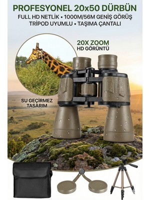 Bosile Profesyonel 20X50 Yüksek Zoomlu Su Geçirmez El Dürbünü - Hd Görüntü, Geniş Açılı Doğa ve Av Dürbünü (Taşıma Çantalı)