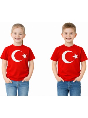 Ataş Çocuk Bayraklı Tişört Kırmızı & Beyaz Renk 23 Nisan, 19 Mayıs, 29 Ekim Özel Pamuklu Kısa Kol