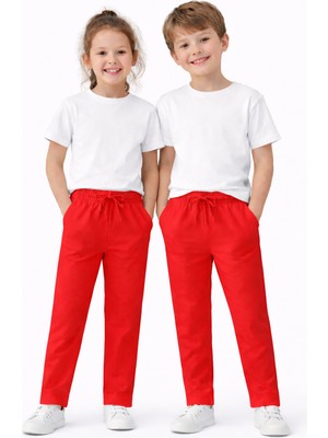 Konsept Erkek & Kız Çocuk Kırmızı ve Beyaz Pantolon %97 Pamuklu – 23 Nisan ve Özel Gün Kombini