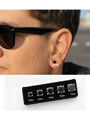 Siyah Zirkon Taşlı 925 Ayar Gümüş Erkek Küpe