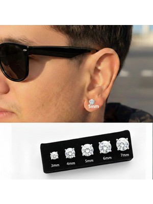 Beyaz Zirkon Taşlı 925 Ayar Erkek Gümüş Küpe