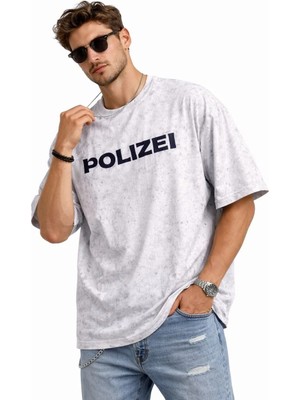 Luz&Pos Erkek Asit Yıkamalı Oversize Tişört Ön ve Arkası Baskılı %100 Pamuk Street Style T-Shirt - Beyaz