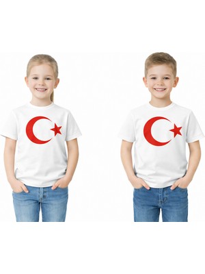 Ataş Çocuk Bayraklı Tişört Kırmızı & Beyaz Renk 23 Nisan, 19 Mayıs, 29 Ekim Özel Pamuklu Kısa Kol
