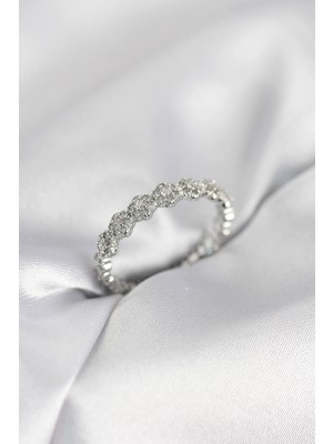 Luz&Pos Sıralı Çiçek Model Gümüş Renk Zirkon Taşlı Kadın Yüzük