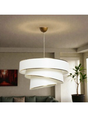 Elizim Home Lighting Pasta 3 Katlı Beyaz Gold Abajur Sarkıt Avize