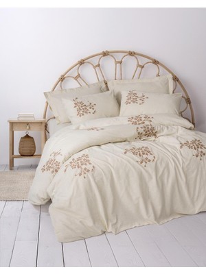 Subutu Cotton Keten Çift Kişilik Nev Takımı Kaneli