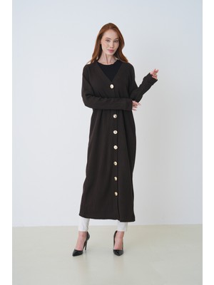 Mermaya Premium Kalite Kumaş, Gold Düğme Detaylı, Uzun Hırka.(38-42 Beden Için)