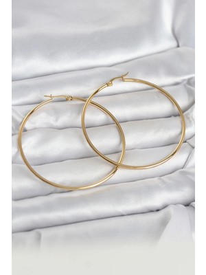 Luz&Pos 316L Çelik Gold Renk 60 mm Halka Kadın Küpe