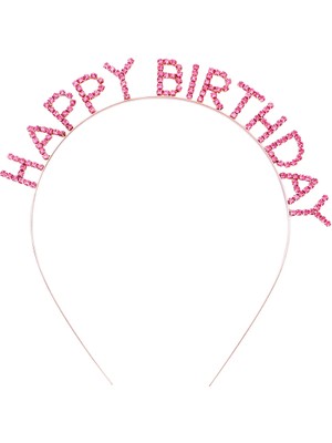 LTG Nova Pembe Renk Kristal Taşlı Gold Renk Kaplama Happy Birthday Taç 16X17 cm
