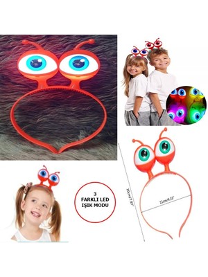 LTG Nova LED Işıklı & Pilli 3 Farklı Modda Yanan Uzaylı Göz Parti Tacı Kırmızı Renk 18X12 cm