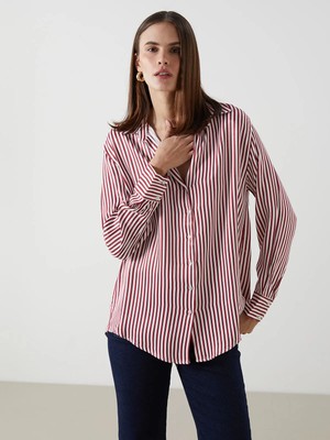 Lc Waikiki Yeni Sezon Çizgili Oversize Kadın Gömlek