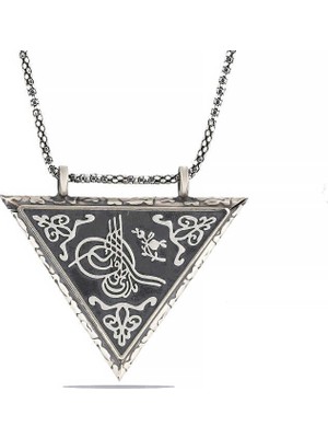 LTG Nova 925 Ayar Gümüş Üçgen Içi Açılabilen Tuğra Muskalık Gümüş Kolye T6064 (892)