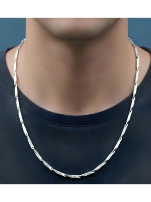 Bontexs Erkek Gümüş Kaplama Faset Kesim Özel Tasarım Zincir Kolye  Modern Geometrik Bakla Detaylı Erkek Kolye