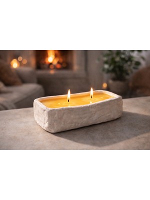 Mumline Evcikuş Seramik Dikdörtgen Mum – Kiraz Çiçeği Kokulu Çift Fitilli El Yapımı Dekoratif Mum