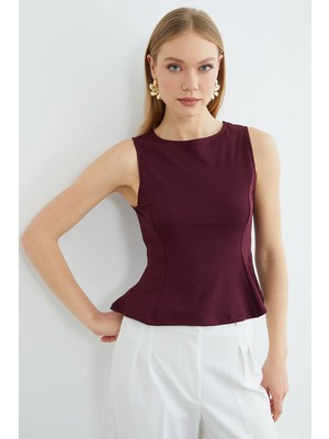 FullaModa Bisiklet Yaka Peplum Bluz