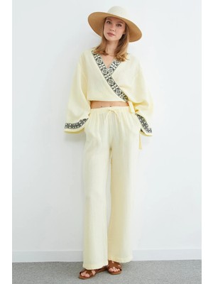 FullaModa Beli Lastikli Cepli Müslin Kumaş Pantolon