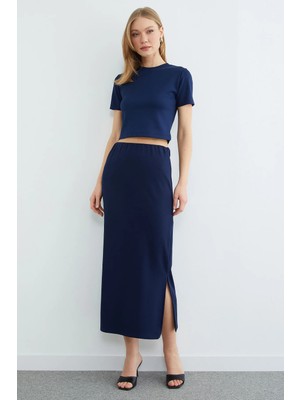 FullaModa Basic Yırtmaçlı Modal Etekli  2 Li Takım