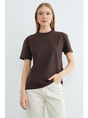 FullaModa Basic Bisiklet Yaka Oversize Tişört