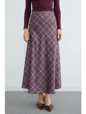 FullaModa Ekose Desenli Maxi Boy Saten Etek