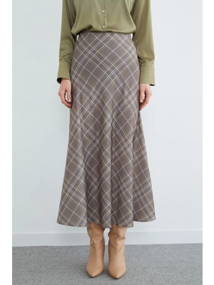 FullaModa Ekose Desenli Maxi Boy Saten Etek