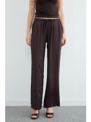 FullaModa Beli Lastikli Cepli Palazzo Saten Pantolon