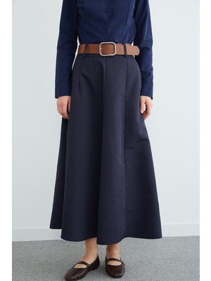 FullaModa Kemerli Pileli Maxi Boy Etek