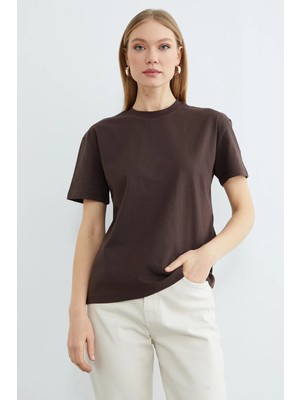 FullaModa Basic Bisiklet Yaka Oversize Tişört