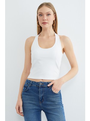 FullaModa Boyundan Geçirmeli Kaplı Bluz