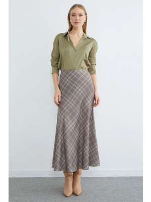 FullaModa Ekose Desenli Maxi Boy Saten Etek